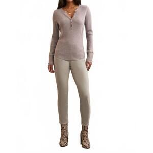 NEW TRIBAL brushed waffle knit henley long sleeve top in grey mix